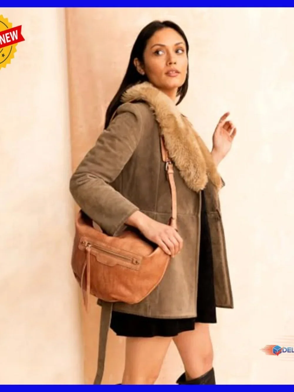 Large Vegan Leather Hobo Crossbody Bag with Stud Details Adjustable Strap